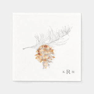 Guardanapo De Papel Pine Cone Desenhado Maneira Aquarela Monograma Coq