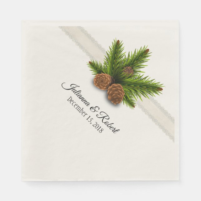 Guardanapo De Papel Pine Cones Casamento no inverno Napkin (Frente)