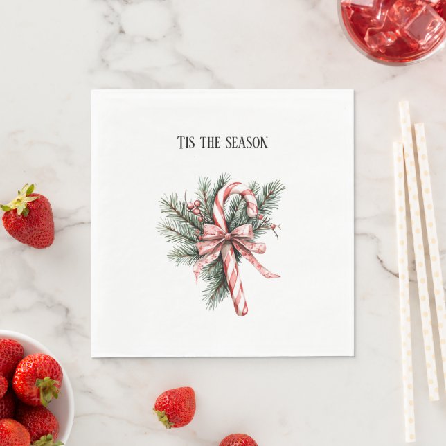Guardanapo De Papel Pine Tree Candy Cane Red Christmas (Insitu)