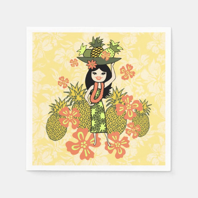 Guardanapo De Papel Pineapple Luau Havaiana Hula Girl (Frente)