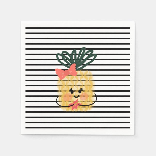 Guardanapo De Papel Pineapple Segurando Hisbiscus Luau Aniversário (Frente)