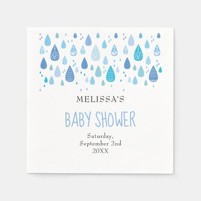 Guardanapo De Papel Pingentes de Chuva Azul Moderna para Chá de Bebê M (Frente)
