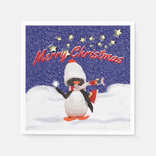 Guardanapo De Papel Pinguim Adorável Pinguim Ornado Paraíso de Natal (Frente)