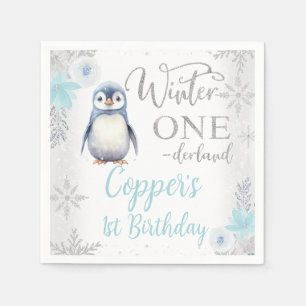 Guardanapo De Papel Pinguim-azul-prata de inverno Onederland Aniversár