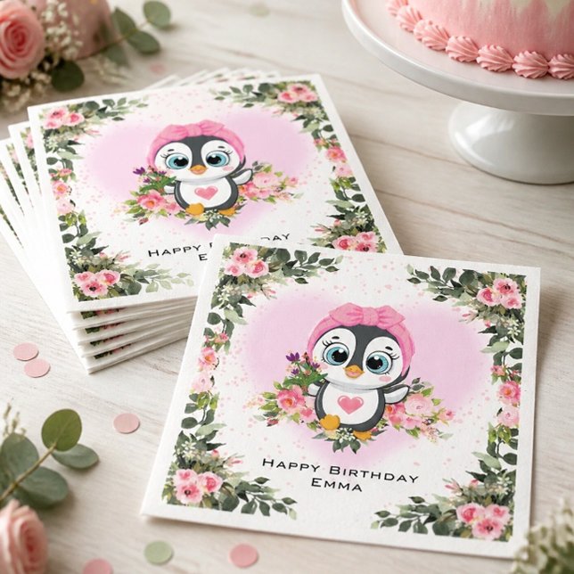 Guardanapo De Papel Pinguim Bebê | Aniversário Personalizado (Criador carregado)