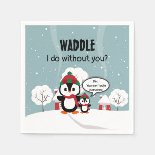 Guardanapo De Papel Pinguim Bebê Cinza Fofo no Neve de Inverno
