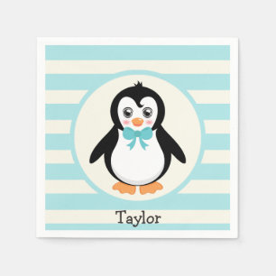 Guardanapo De Papel Pinguim Bonito com Turquoise Bowtie