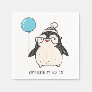 Guardanapo De Papel Pinguim bonito com um aniversário personalizado d