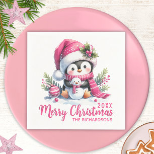 Guardanapo De Papel Pinguim branco e rosa cor-de-rosa, feliz Natal