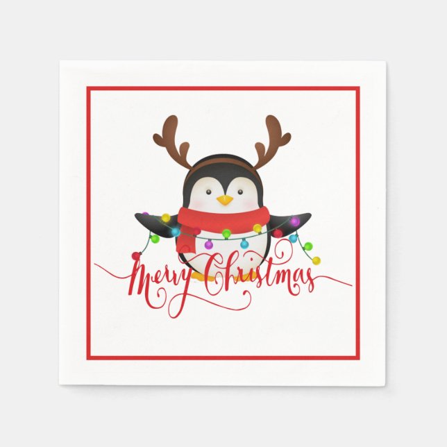 Guardanapo De Papel Pinguim de Natal (Frente)