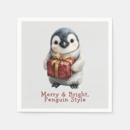 Guardanapo De Papel Pinguim de Natal Alegre e Brilhante