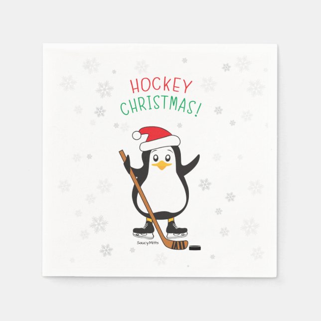 Guardanapo De Papel Pinguim de Natal de Hockey (Frente)