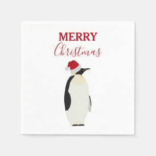 Guardanapo De Papel Pinguim de Natal Engraçado Animal com Papai Noel