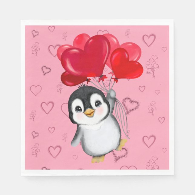 Guardanapo De Papel Pinguim do Dia dos Namorados  (Frente)
