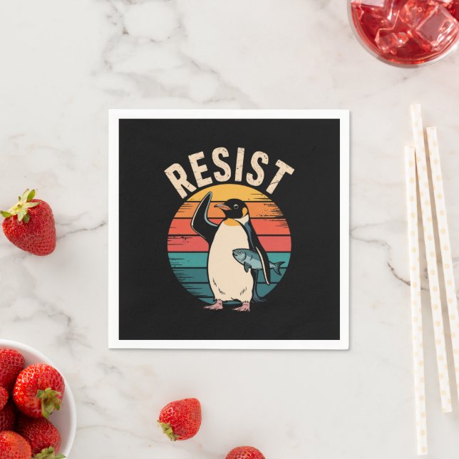 Guardanapo De Papel Pinguim Engraçado Resiste Protesto Contra Tarifas (Insitu)