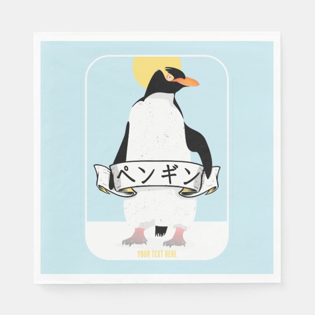 Guardanapo De Papel Pinguim escrevendo japonês que lê pinguim (Frente)