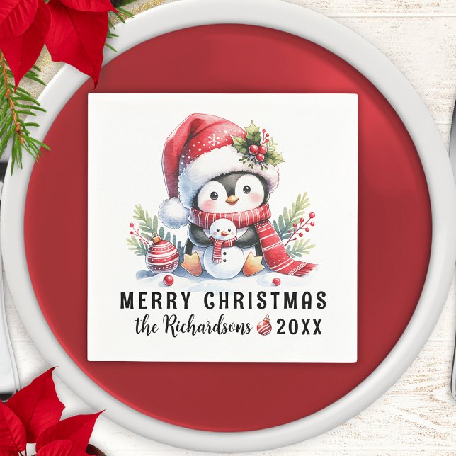 Guardanapo De Papel Pinguim Feliz Natal Personalizado (Criador carregado)