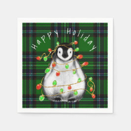 Guardanapo De Papel Pinguim Festivo Feriado, luzes verdes avermelhadas