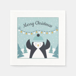 Guardanapo De Papel Pinguim Gelado de Arte de Inverno Feliz Natal