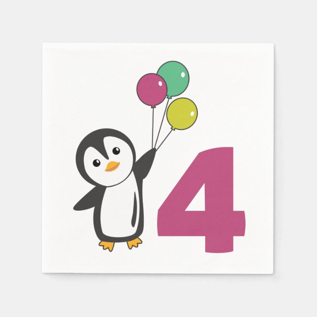Guardanapo De Papel Pinguim Quarto Balões De Aniversário Para Crianças (Frente)