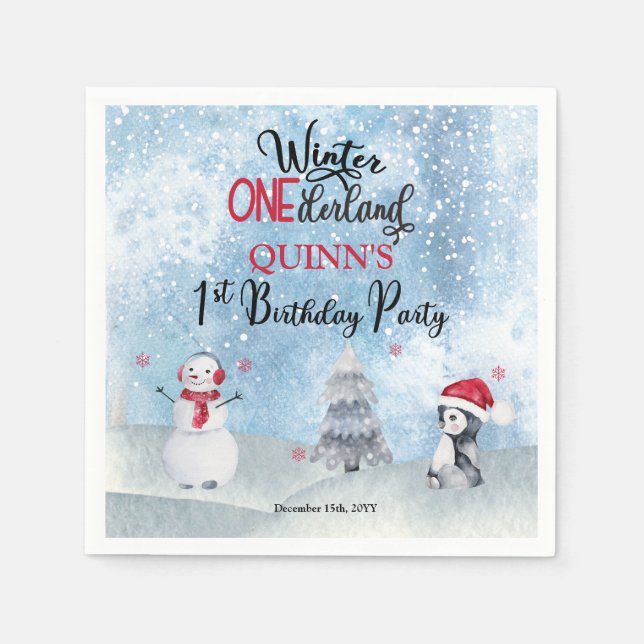 Guardanapo De Papel Pinguim | Snowman Winter ONEderland primeiro anive (Frente)
