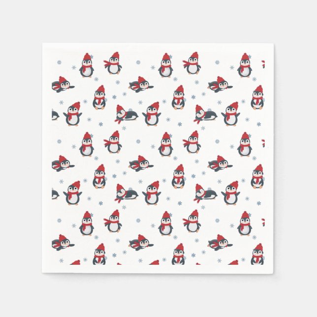 Guardanapo De Papel Pinguins Cutes Pássaros De Inverno Animais Árctico (Frente)