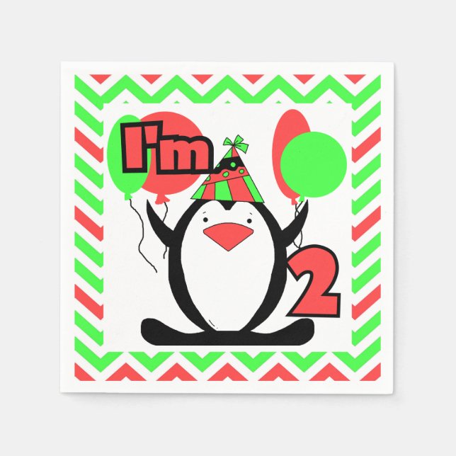 Guardanapo De Papel Pinguins de papel segundo aniversário Napkins (Frente)