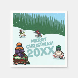 Guardanapo De Papel Pinguins Fofos Adicionam Ano Feliz Natal! Inverno