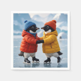 Guardanapo De Papel Pinguins Patinando no Gelo