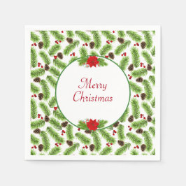 Guardanapo De Papel Pinhas de Natal Personalizadas & Bagas Vermelhas