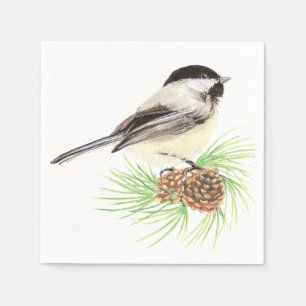 Guardanapo De Papel Pinheiro bonito do pássaro do Chickadee da