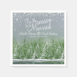 Guardanapo De Papel pinheiro-casamento no inverno lago cinza verde