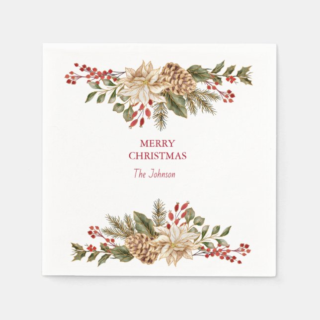 Guardanapo De Papel Pinheiros de Aquarela Elegante (Frente)