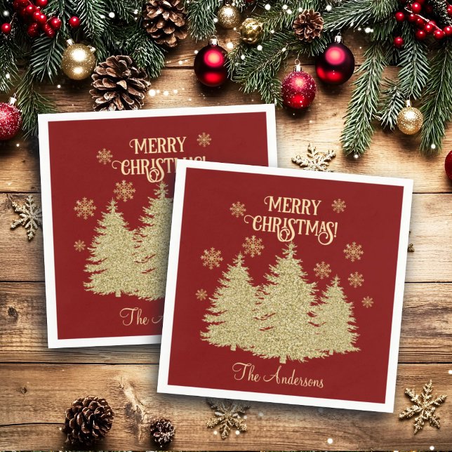 Guardanapo De Papel Pinheiros Dourados Flocos de Neve Dourados (Criador carregado)