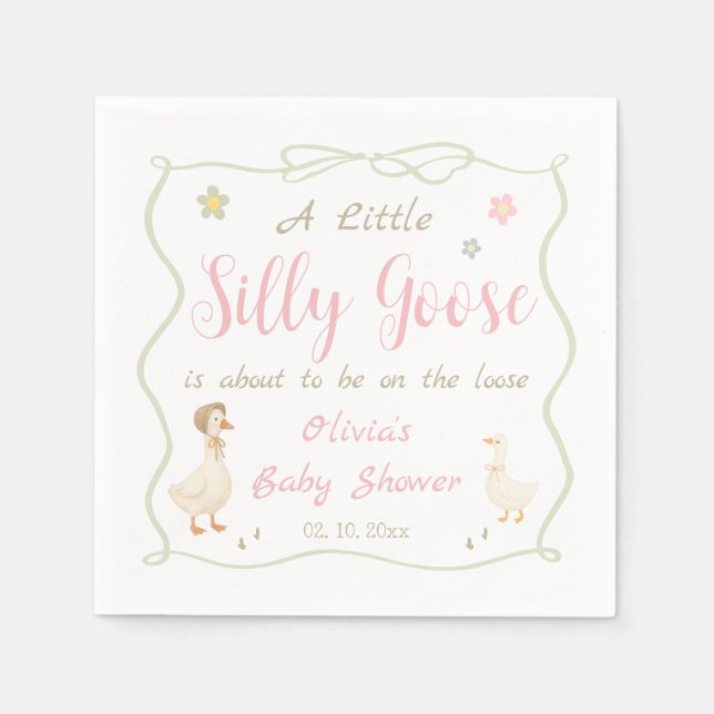 Guardanapo De Papel Pink A Little Silly Goose Baby Shower  (Frente)