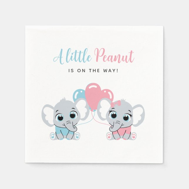 Guardanapo De Papel Pink and Blue Baby Elephant Balloon Gender Reveal (Frente)