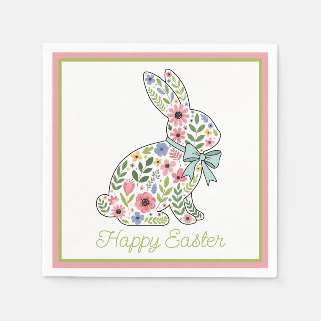 Guardanapo De Papel Pink and Blue Wildflower Easter Rabbit (Frente)