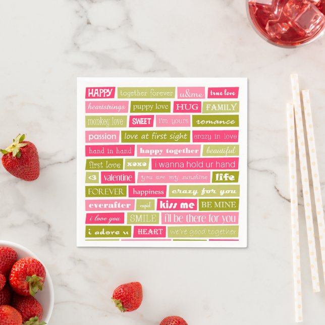 Guardanapo De Papel Pink and Green Love Letter Typography Squares (Insitu)