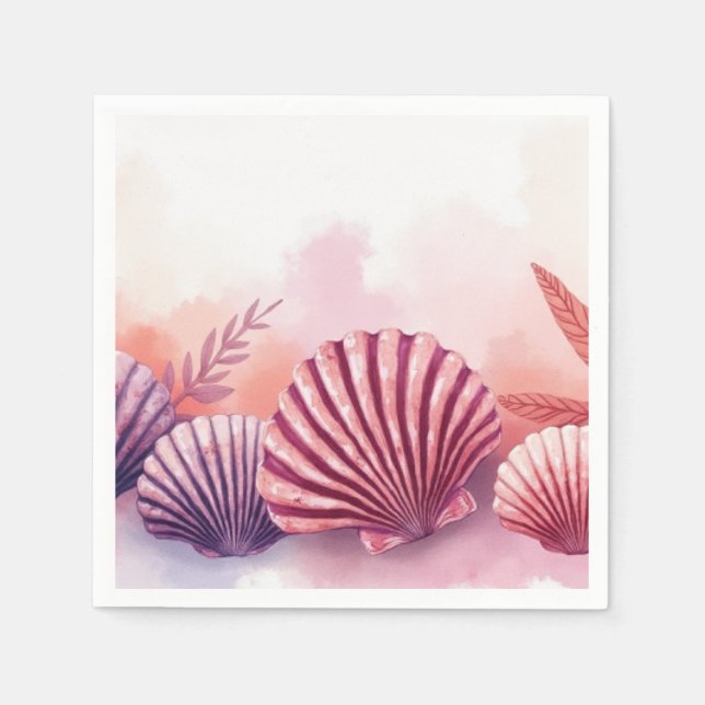 Guardanapo De Papel Pink And Purple Seashells  (Frente)