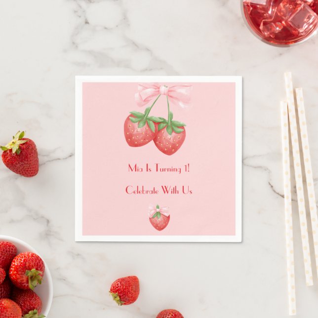 Guardanapo De Papel Pink and Red strawberries girl birthday  (Insitu)