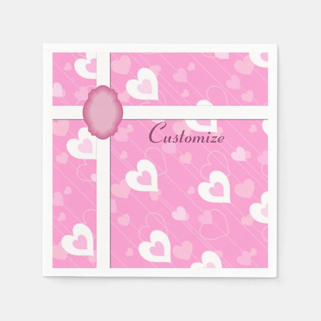 Guardanapo De Papel Pink and White Hearts Pattern Napkins (Frente)