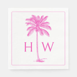 Guardanapo De Papel Pink and White Palm Palmetto Tree Monogram