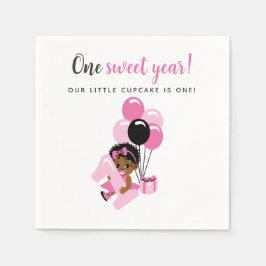 Guardanapo De Papel Pink Balloon Black Baby Girl 1st Birthday