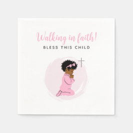 Guardanapo De Papel Pink Baptism Napkins with Black Praying Baby Girl