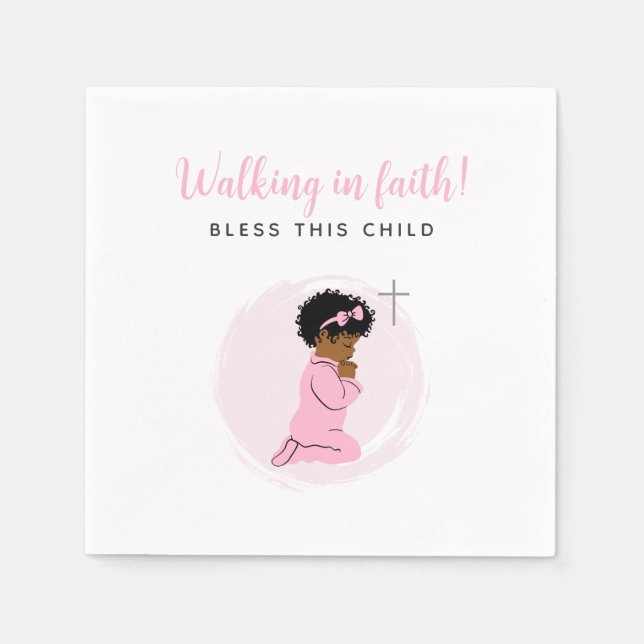 Guardanapo De Papel Pink Baptism Napkins with Black Praying Baby Girl (Frente)