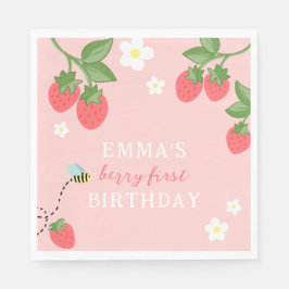Guardanapo De Papel Pink Berry First Girls Strawberry 1st Birthday