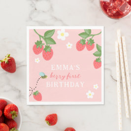 Guardanapo De Papel Pink Berry Primeiro Aniversário Meninas Morango