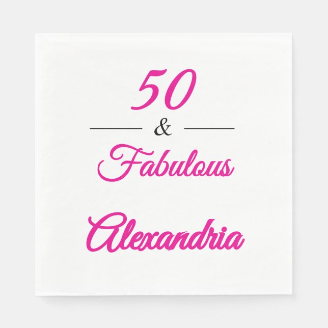 Guardanapo De Papel Pink Black 50 & Fabulous 50th  Birthday  (Frente)