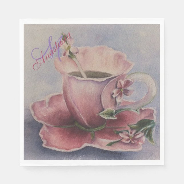 GUARDANAPO DE PAPEL PINK BLOSSOM TEA CUP MONOGRAMA (Frente)