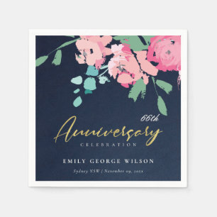 GUARDANAPO DE PAPEL PINK BLUE GOLD NAVY FLORAL ANY YEAR ANNIVERSARY
